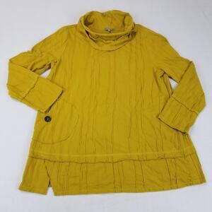 Habitat Tunic Womens Large Mustard Yellow Cowl Neck Textured Pocket Pullover